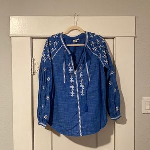 GAP Blue Top with White Embroidery